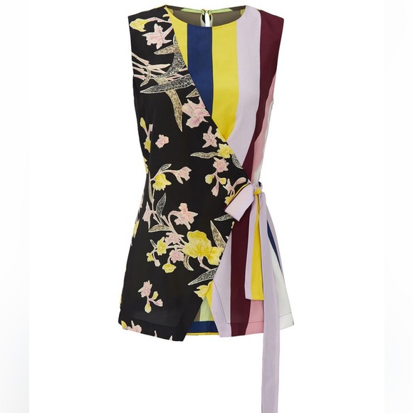 Diane von Furstenberg Sedona silk top, multi print, faux-wrap style, Size Medium - Picture 4 of 13